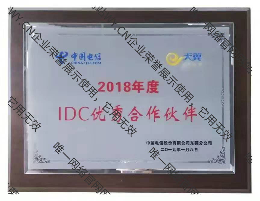 東莞電信“IDC優秀合作伙伴”